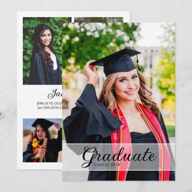 Graduation Announcement Card Template Meddelande (Fram/baksida)