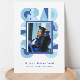 Graduation announcement class of 2026 blue white meddelande