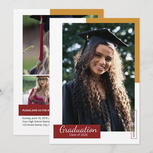 Graduation Announcement Template Meddelande (Fram/baksida)