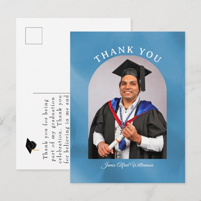 Graduation Arch blue background Thank You postcard Vykort (Fram/baksida)