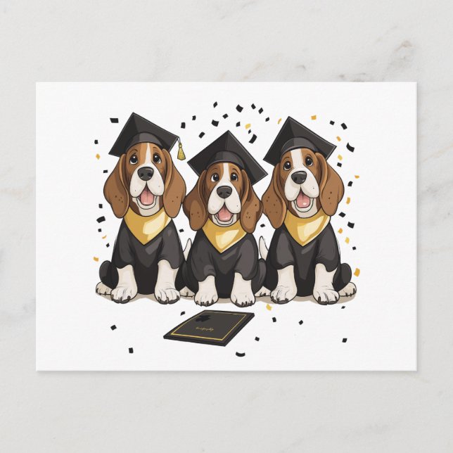 Graduation Basset Hound Hundar Vykort (Framsida)
