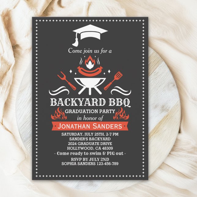 Graduation BBQ Backyard Black Inbjudningar (Skapare uppladdad)