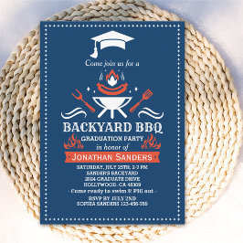 Graduation BBQ Backyard Navy Blue Inbjudningar