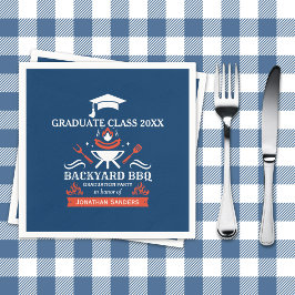 Graduation BBQ Backyard Navy Blue Pappersservett