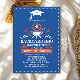 Graduation BBQ Backyard Royal Blue Inbjudningar