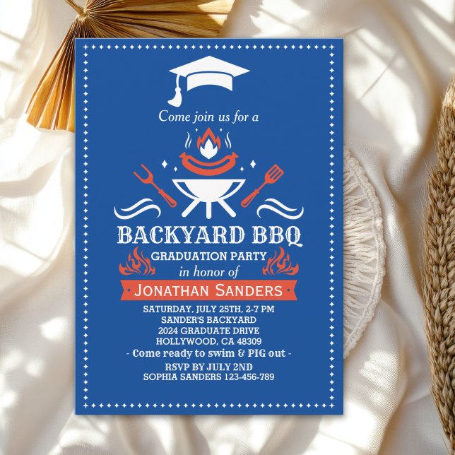 Graduation BBQ Backyard Royal Blue Inbjudningar (Skapare uppladdad)