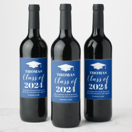 Graduation blue wine label vinflaska etikett