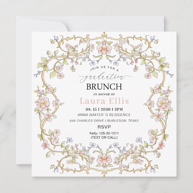 Graduation Brunch elegant modern watercolor Inbjudningar (Framsida)