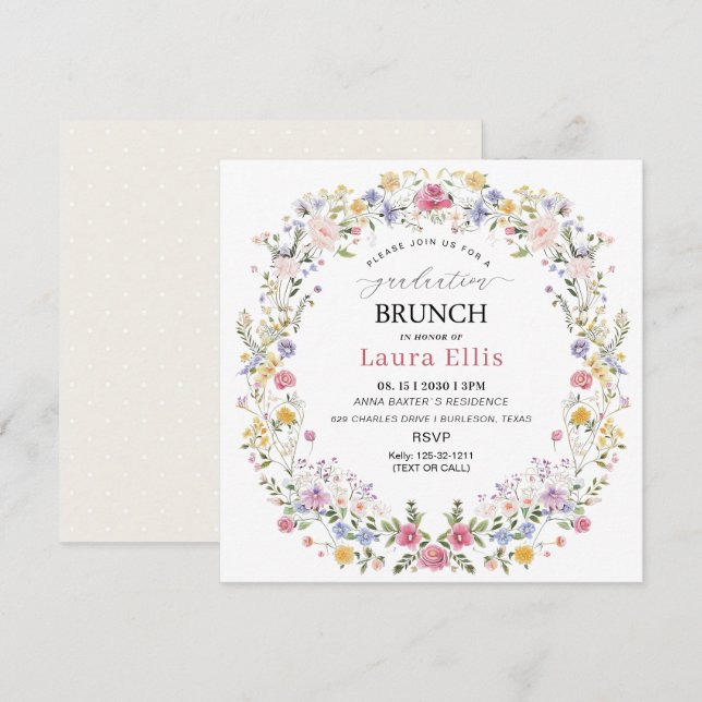 Graduation Brunch elegant modern watercolor Inbjudningar (Fram/baksida)
