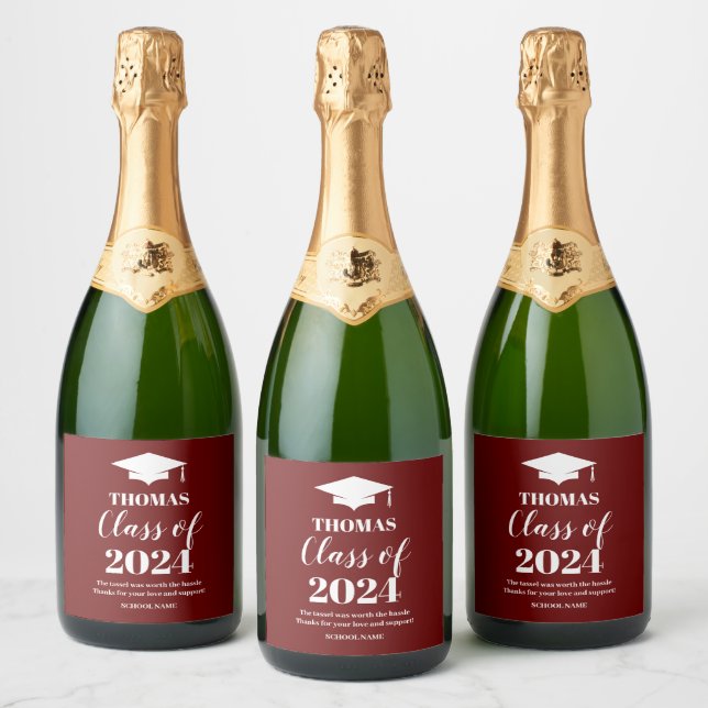 Graduation burgundy wine label (Flaskor)