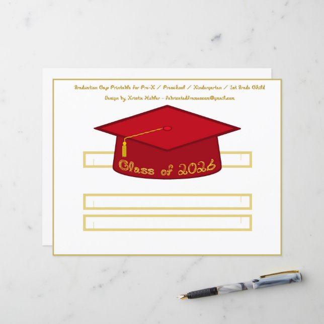 Graduation Cap Crimson Red Party Hat 2026 in Gold (Fram/Back In Situ)