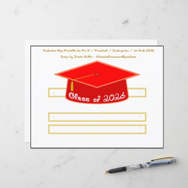 Graduation Cap Red Party Hat 2026 in White (Fram/Back In Situ)