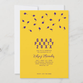 Graduation Cap Toss Purple & Gold Grad Party Inbjudningar