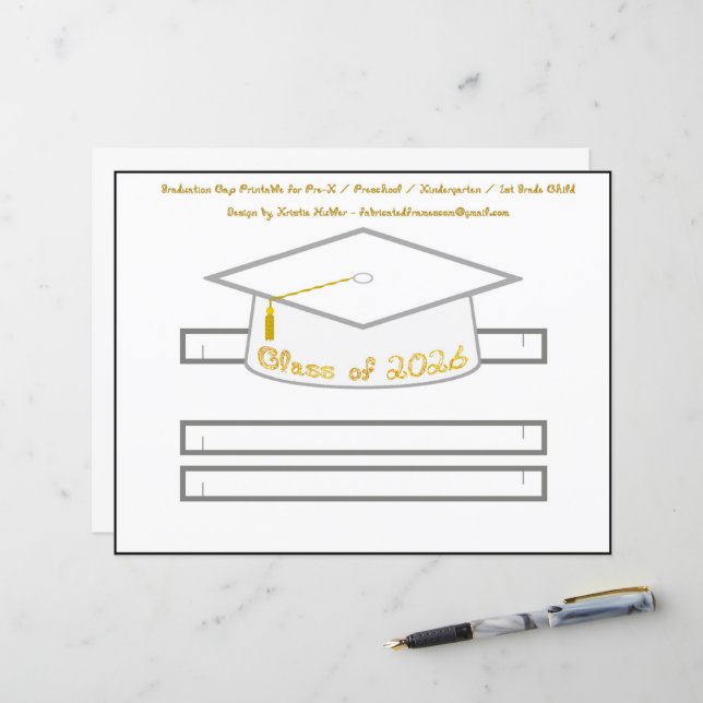 Graduation Cap White Party Hat 2026 Gold Font (Fram/Back In Situ)