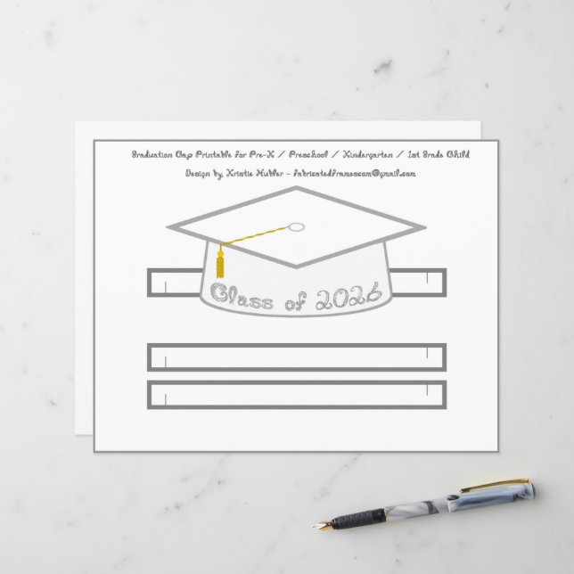 Graduation Cap White Party Hat 2026 Silver Font  (Fram/Back In Situ)