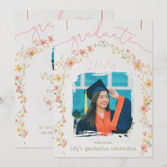 Graduation Celebration Invitation Party Template Inbjudningar (Fram/baksida)