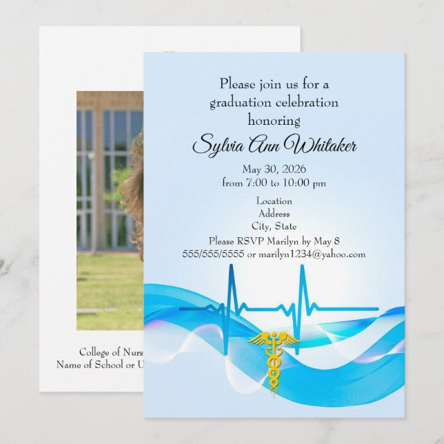 Graduation Celebration Nursing School invitation Meddelande (Fram/baksida)