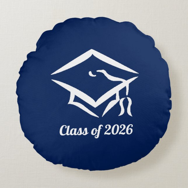 Graduation Class of 20?? BLUCLWHT Customize Year Rund Kudde (Framsidan)