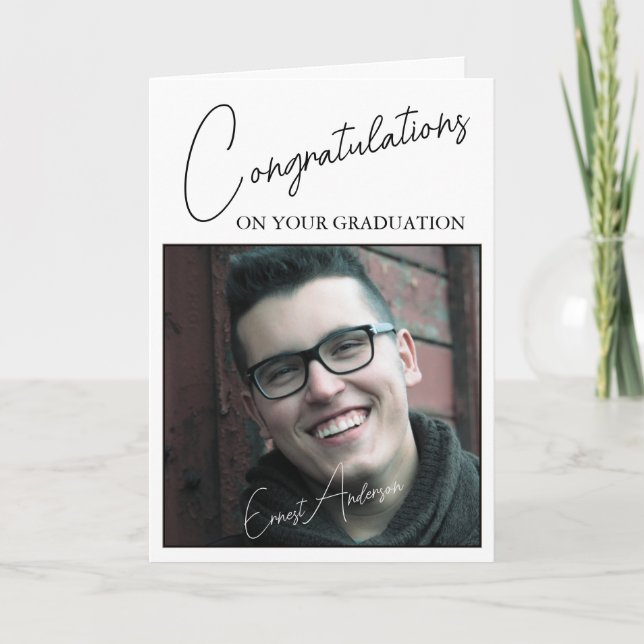 Graduation Congratulations Photo White Black Kort (Framsida)