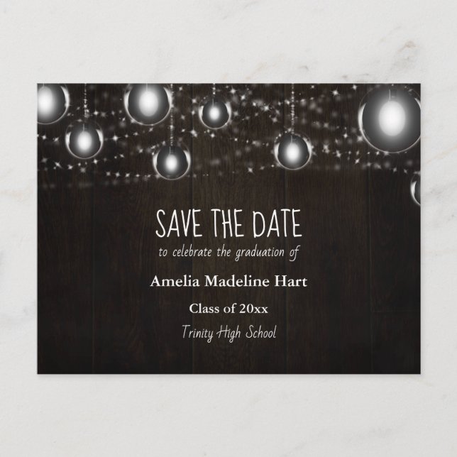 Graduation Country | String Lights Save The Date  Meddelande Vykort (Framsida)