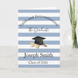 Graduation Cute Blue & White Stripe Greeting Card  Helgkort