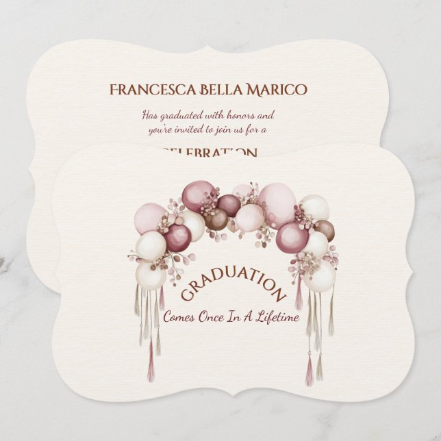 Graduation Daughter Balloons Invitation Inbjudningar (Fram/baksida)