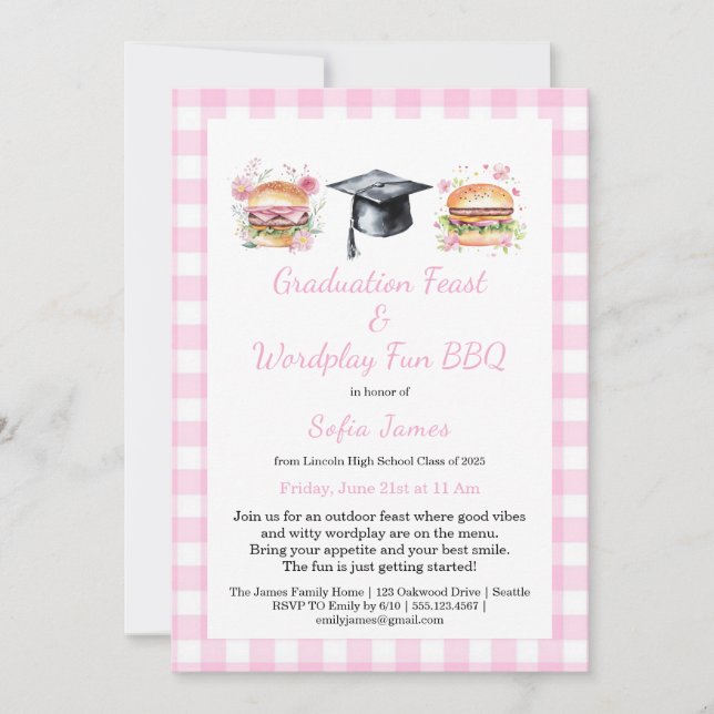 Graduation Feast Wordplay Fun BBQ Invitation Inbjudningar (Framsida)
