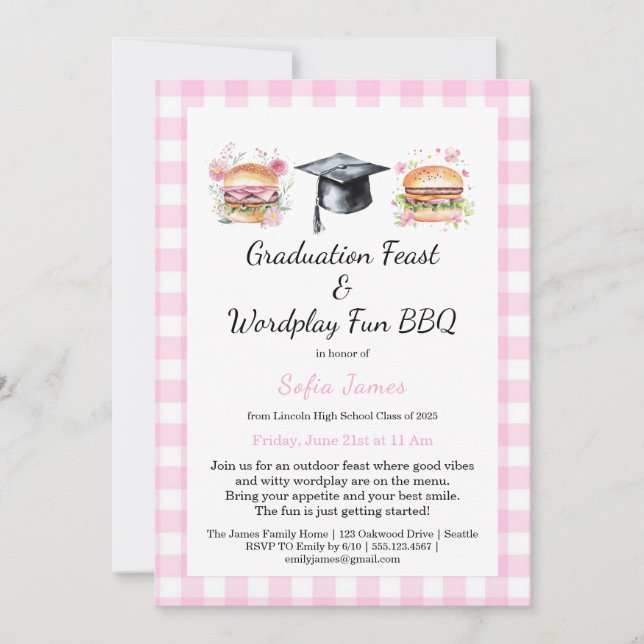 Graduation Feast Wordplay Fun BBQ Invitation Inbjudningar (Framsida)