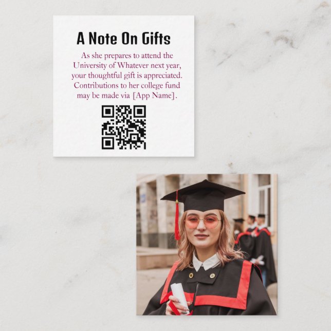 Graduation Gift QR Code with Photo on Front Enclos Tilläggskort (Fram/baksida)