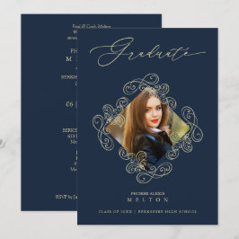 Graduation Gold Diamond Flourish Photo Invitation. Inbjudningar