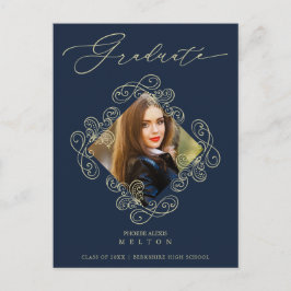Graduation Gold Diamond Flourish Photo Invitation Vykort