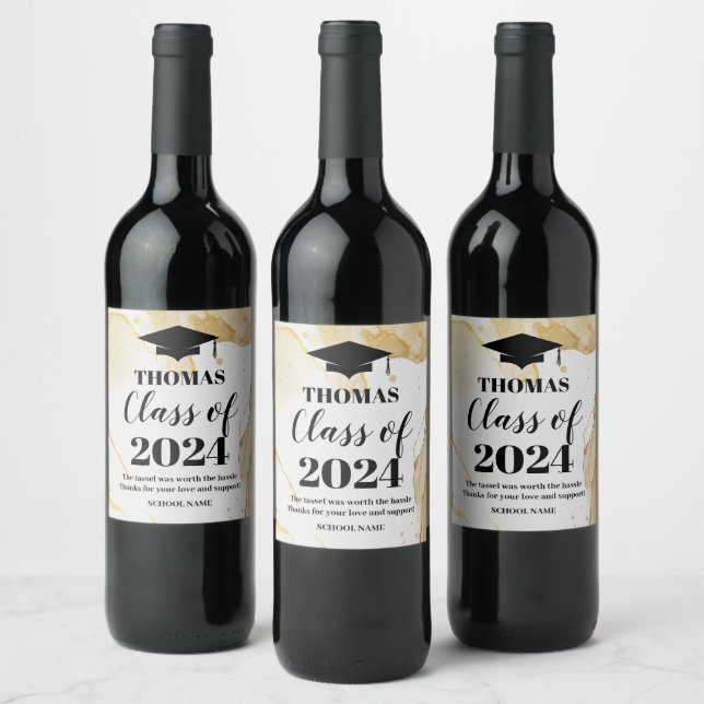 GRADUATION gold watercolor black text wine label Vinflaska Etikett (Flaskor)