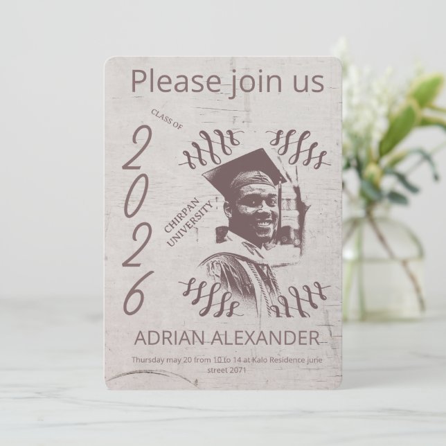 Graduation grayed backdrop custom photo inbjudningar (Stående Fram)