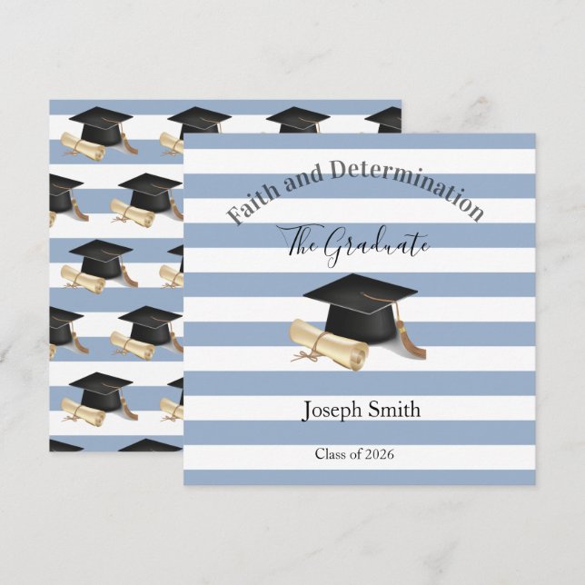 Graduation Invitation Blue Stripe  Inbjudningar (Fram/baksida)