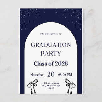 Graduation Invitation Card | Modern Grad Party Inv Helg Vykort