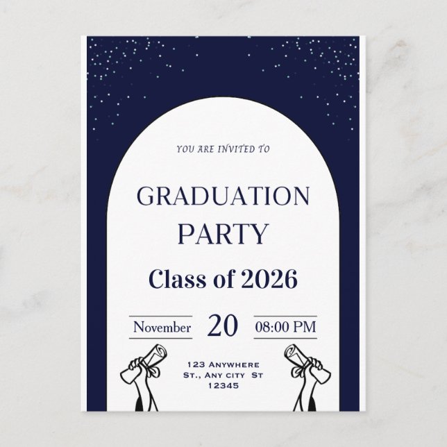 Graduation Invitation Card | Modern Grad Party Inv Helg Vykort (Framsida)