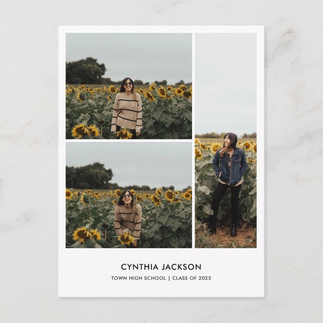 Graduation Minimal Photo Collage Thank You Vykort (Framsida)