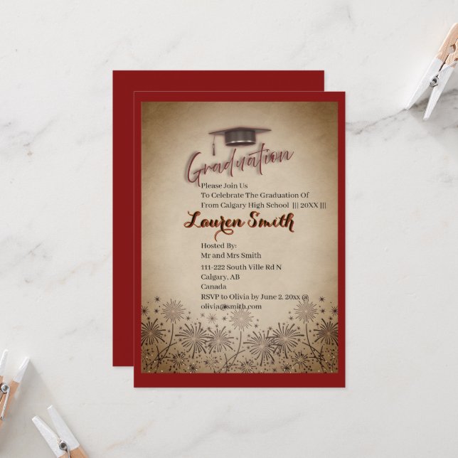 Graduation Modern Graduation Party Invitation Inbjudningar (Fram/Back In Situ)