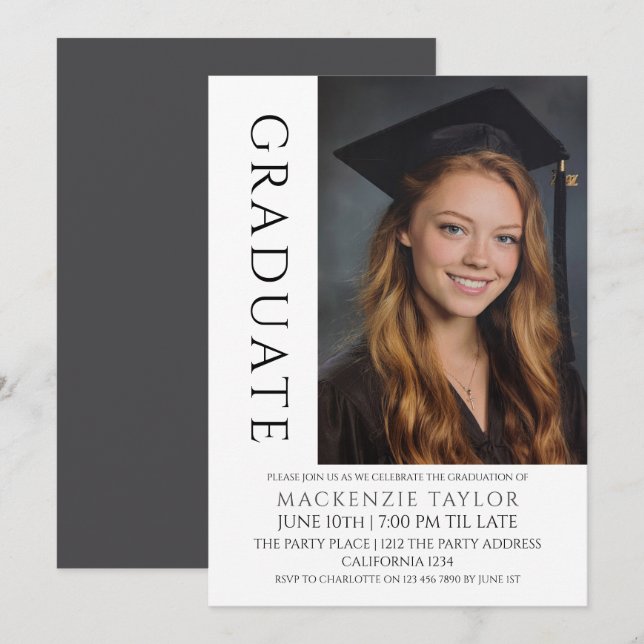 Graduation Modern Photo Template Personalized Inbjudningar (Fram/baksida)