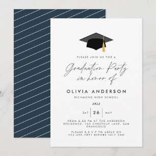 Graduation modern simple elegant navy blue party inbjudningar