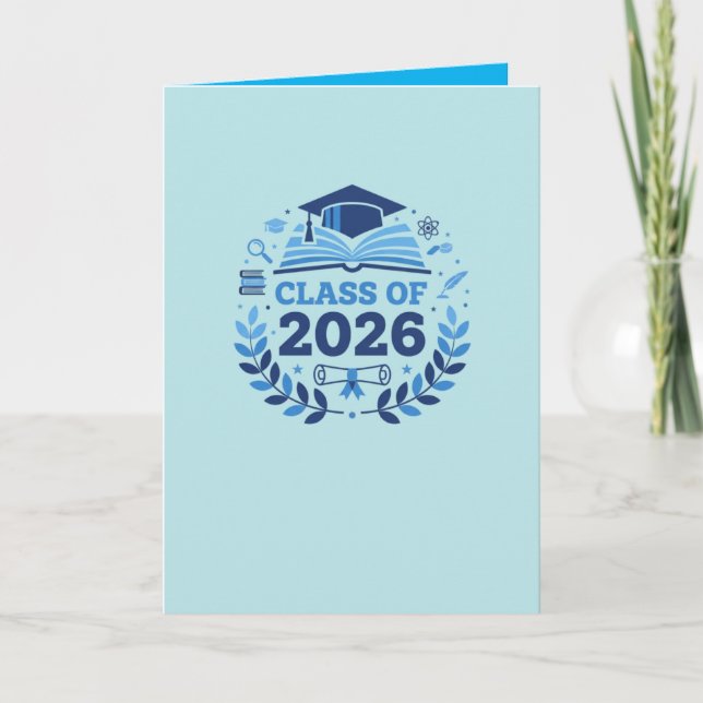 Graduation Motif Class of 2026 BlueTheme Blank Kort (Framsida)