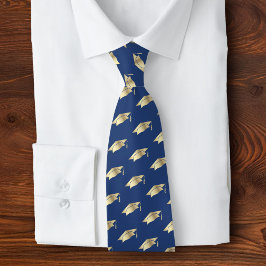 Graduation Navy Blue Gold Foil Cap Icon Pattern Slips