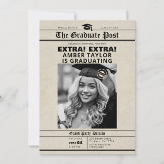 Graduation Newspaper “Extra Extra” B&W Photo Inbjudningar