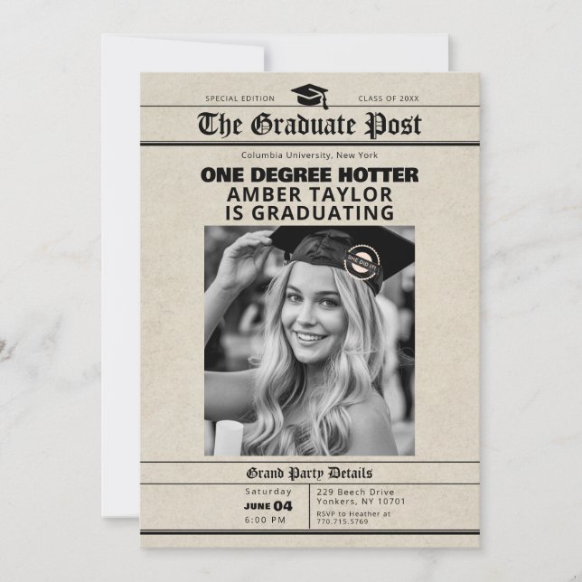 Graduation Newspaper “One Degree Hotter” Photo Inbjudningar (Framsida)