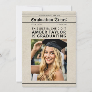 Graduation Newspaper “This Just In” Photo Inbjudningar