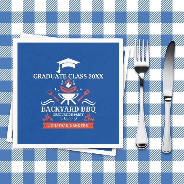 Graduation Party  BBQ Backyard Blue Pappersservett (Skapare uppladdad)