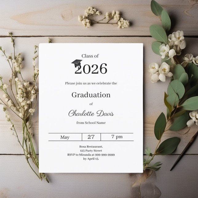 Graduation party black white class 2026 invitation (Skapare uppladdad)
