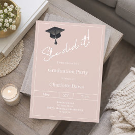 Graduation party blush pink neutral She did it Inbjudningar