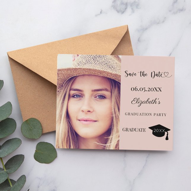 Graduation Party blush pink Save the Date card (Skapare uppladdad)