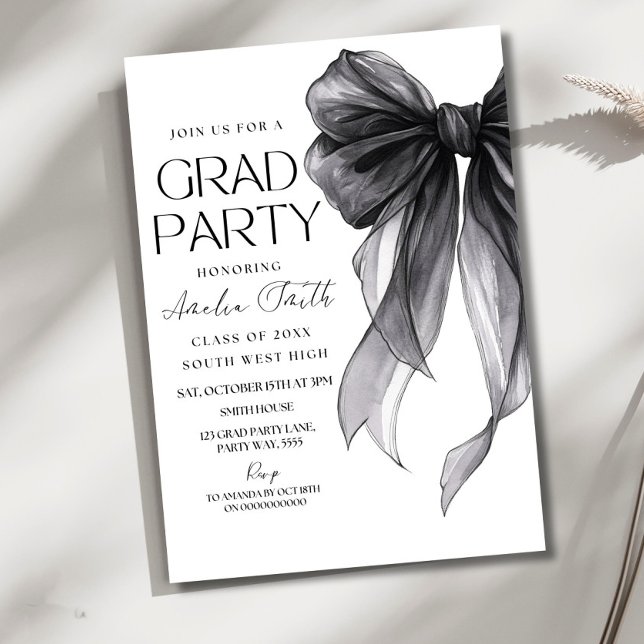 Graduation Party Invitation Black Bow Graduation A Inbjudningar (Skapare uppladdad)